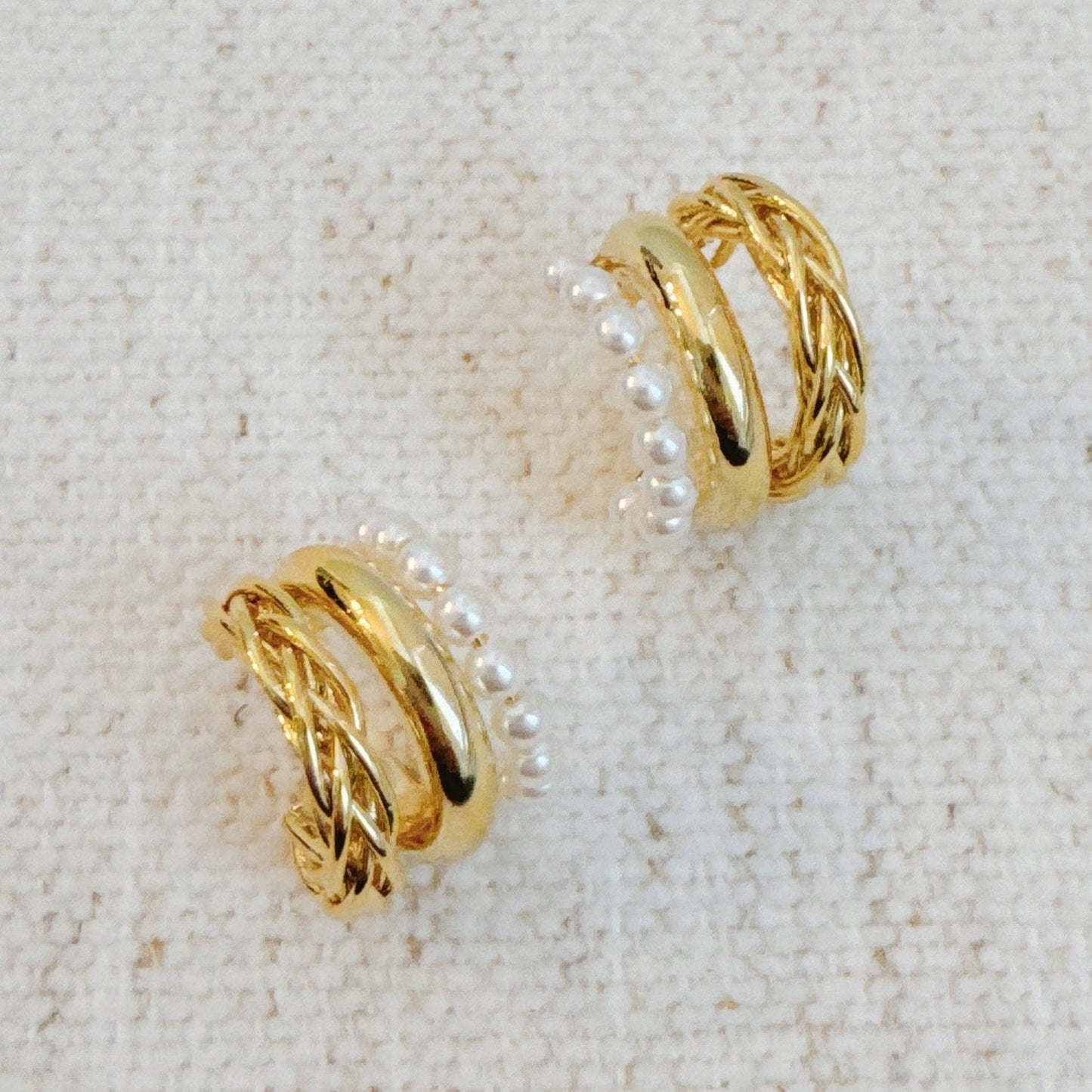 Triple Pearl Hoop Earrings