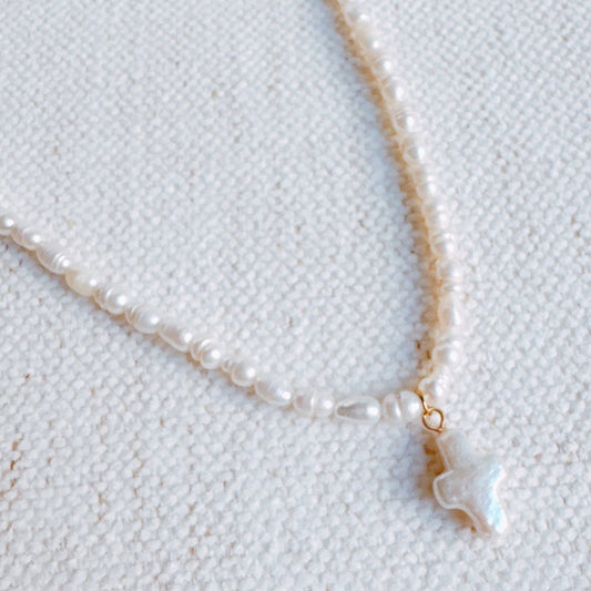 Freshwater Pearl Cross Necklace