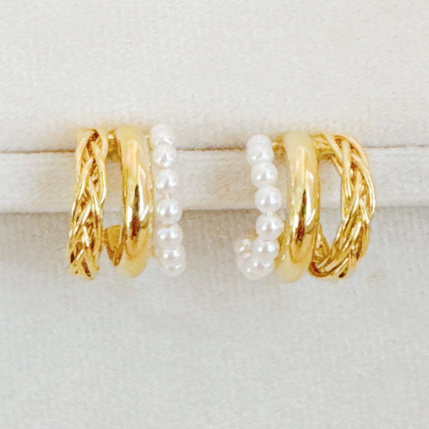 Triple Pearl Hoop Earrings