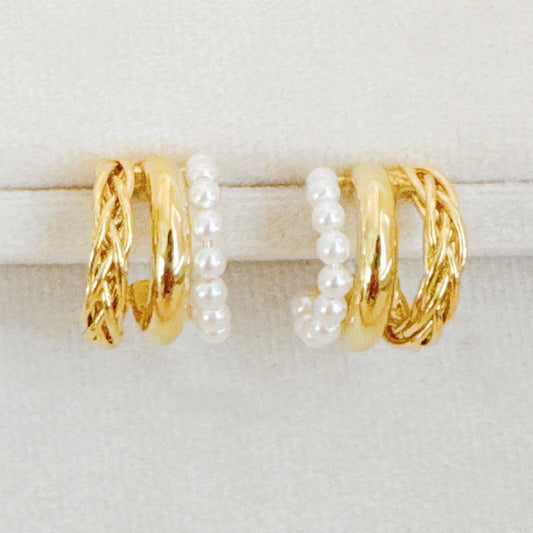 Triple Pearl Hoop Earrings