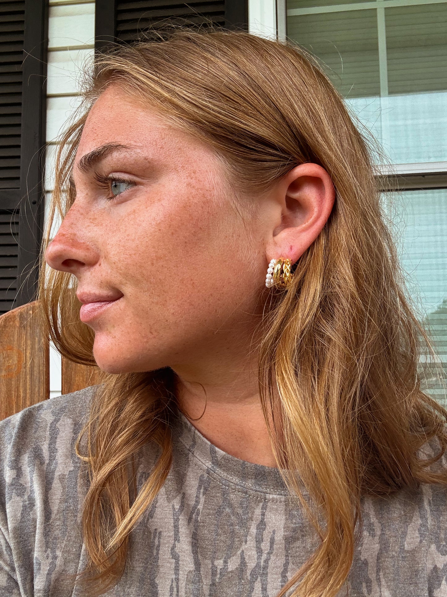 Triple Pearl Hoop Earrings