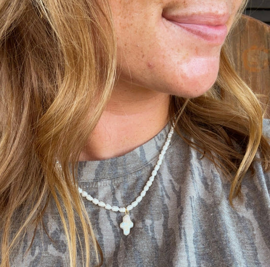 Freshwater Pearl Cross Necklace
